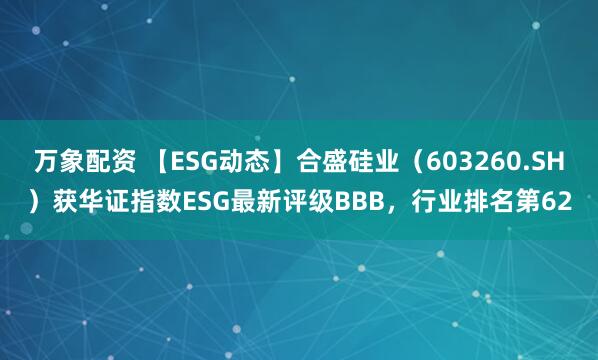 万象配资 【ESG动态】合盛硅业（603260.SH）获华证指数ESG最新评级BBB，行业排名第62